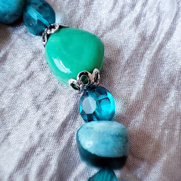 Art Sea Glass Stone Silver Tone Stephan & Co Green Turquoise Color Necklace NWT - Picture 12 of 15